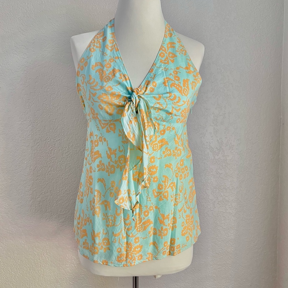 GAP Blue Cyan Orange Floral Casual Open back Halter Summer Tops size 6